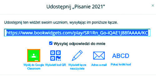 Rys. 12. Opcje udostępnienia karty  pracy pokazujące się  po kliknięciu „Udostępnij”