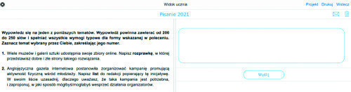 Rys. 10. Stworzona w bookwidgets.com karta pracy typu Wypowiedź pisemna z wklejonym poleceniem z matury 2021 – widok ucznia